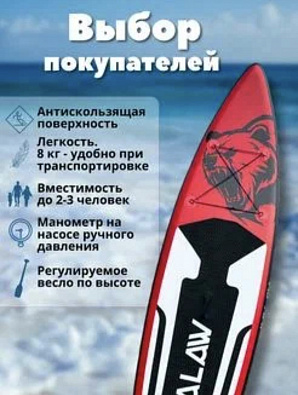Sup board (Сапборд) Надувная доска WALAW Russia (340х81х15) до 200кг красный